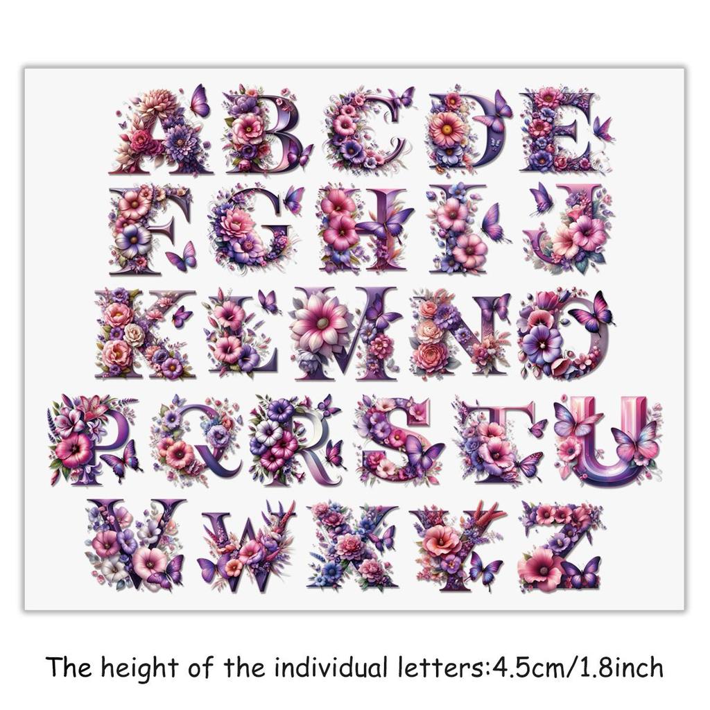 A-Z Flower Letter Heat Transfer Stickers, Suitable for Clothing, Easy-to-cut Clothing Stickers, DIY Heat-sensitive Stickers