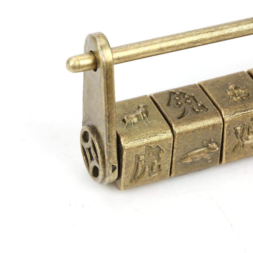 Cadenas à mot de passe en zinc antique classique avec caractères chinois du zodiaque, décoration artisanale