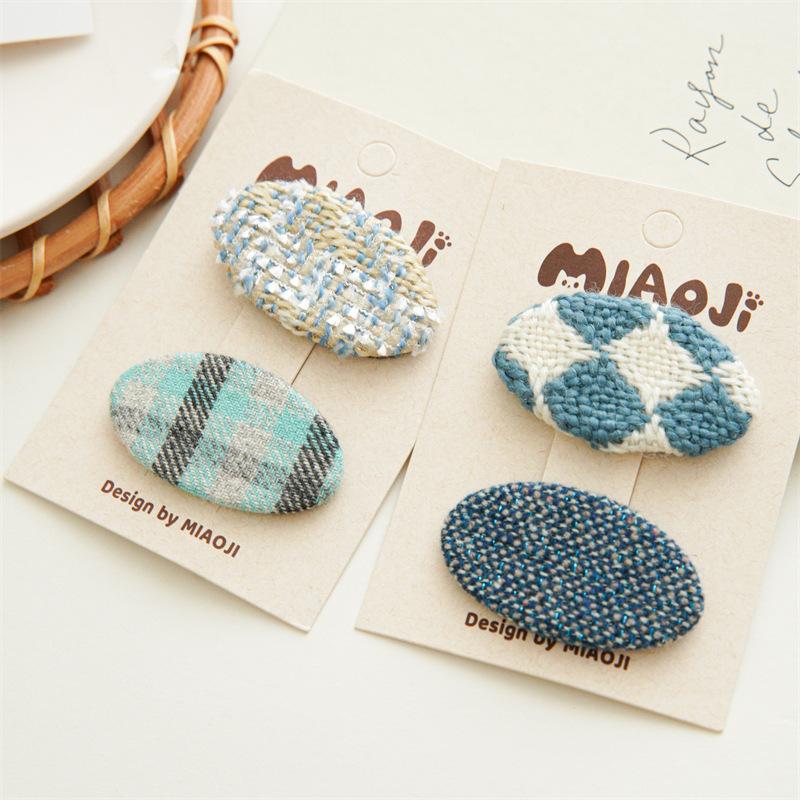 2PCS/Set Vintage Plaid Hair Clips Cute Geometric Knit Fabric Hairpins Barrettes Hair Accessories For Women Girls Baby Hair Clamp