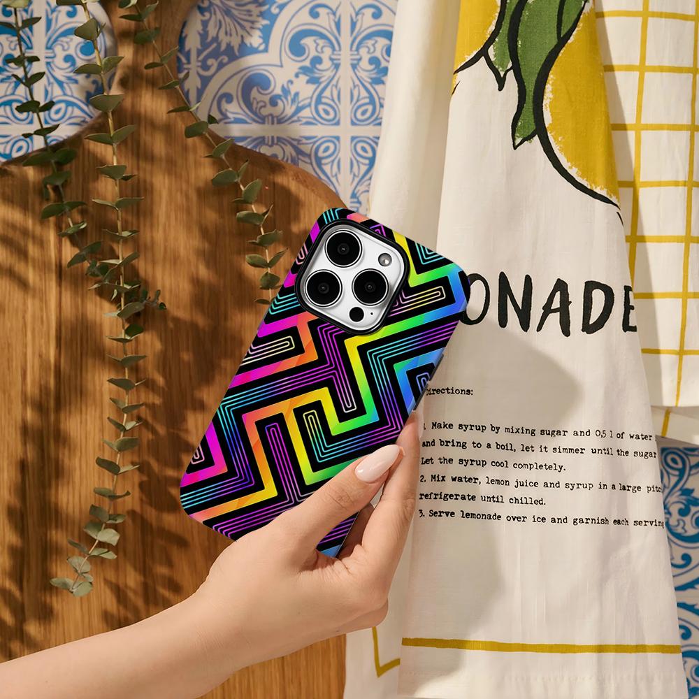 Neon Chevron Geometric Phone Case for IPhone 17AIR 16E 16 15 14 13 12 11 17 Pro Max Plus Double-layer Back Cover
