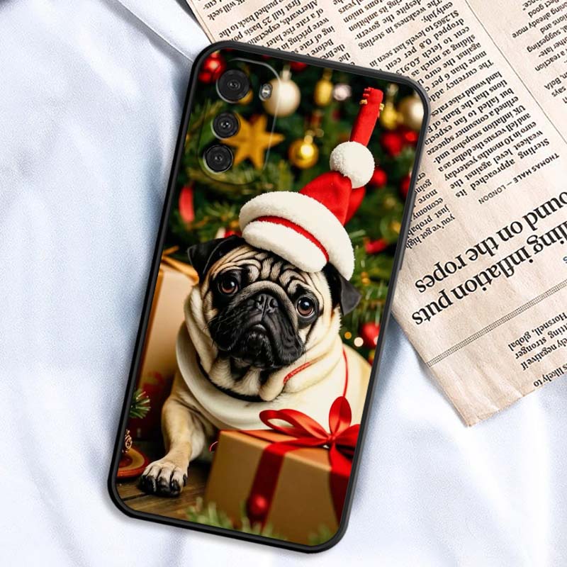 Christmas Cartoon Cat Art For Motorola G85 Edge 50 G24 G35 G14 G04 40 G72 G34 G G54 G13 G32 5G Black Phone Case