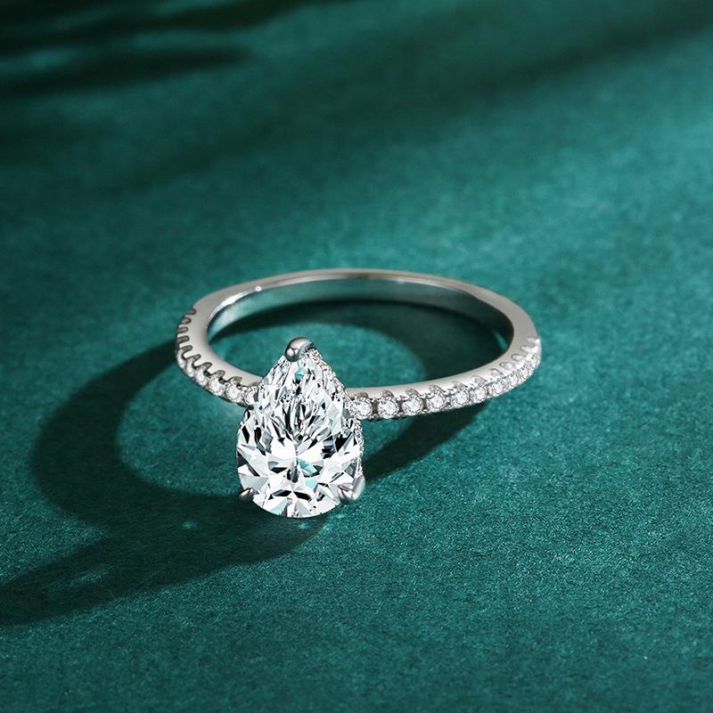 Anillo de Gota Súper Brillante con Moissanita en Forma de Pera para Mujer con Anillos de Diamante de Laboratorio de 1-3ct Joyería Plata de Ley S925