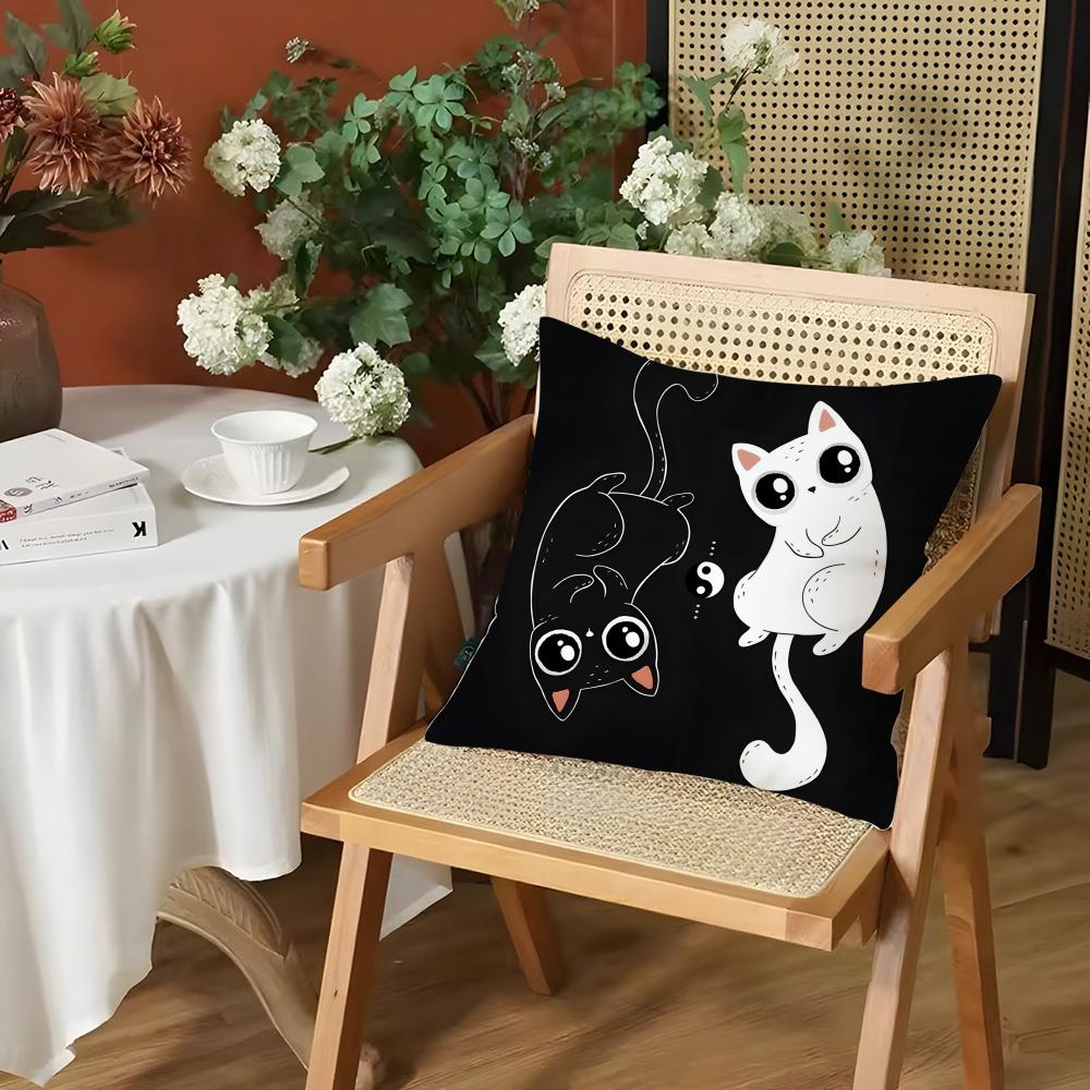 Cartoon Cat Surprise Accompanying Print Pillow Case Comfort Sofa Bed Silky Elegant Invisible Zipper Decorative Cushion Cover