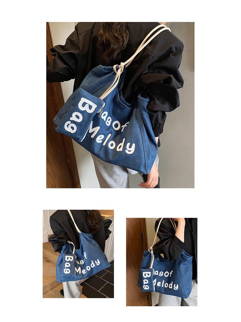 Canvas Striped Tote Bag - Women's College Style Handbag & Shoulder Bag