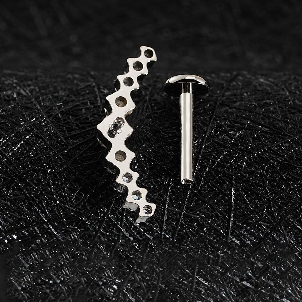 Right Grand ASTM F136 Titanium Arc CZ Cluster Labret Curved Bar Flat Back Stud Earring Helix Cartilage Conch Piercing Jewelry
