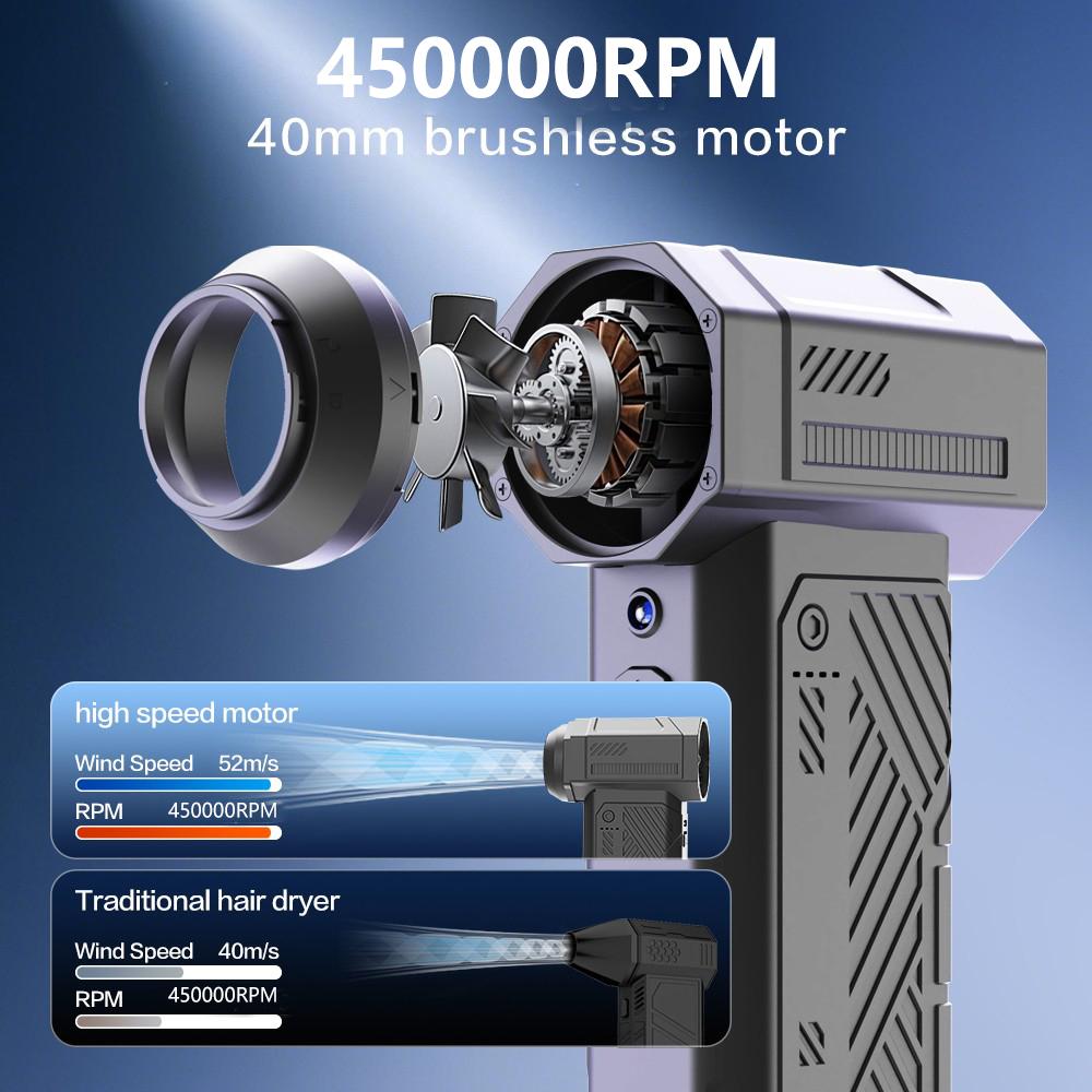 G3 Powerful Compressed Air Duster with LED Light Tuyeres Electric Compressed 450000RPM Turbo Jet Blower Wind Speed for Car