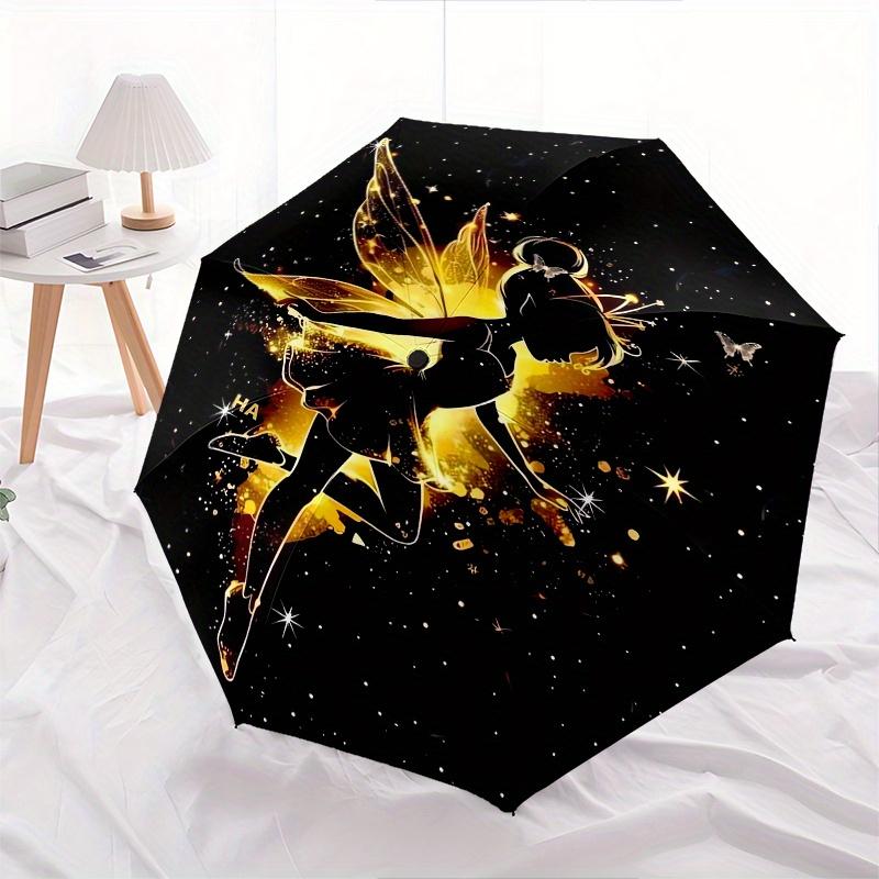 

Tinker Bell Theme Automatic Compact Folding Cute Umbrella - Portable and Durable, 8-Bone Iron Umbrella for All Weather0707077
