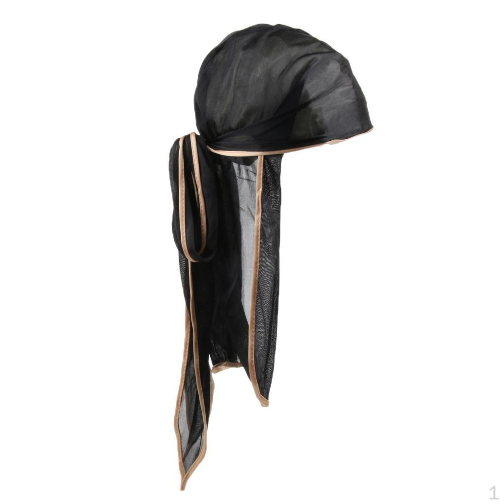 

Adult Long Tail Hat Turban Headwrap Headscarf Chemo Cap Hair Loss Black gold