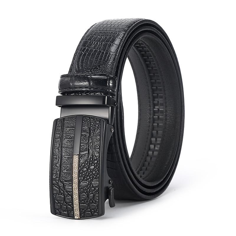 New Popular Leather Belt Men's Casual Business All-Match Comfort Click Belt Crocodile Pattern Pant Belt with Goods