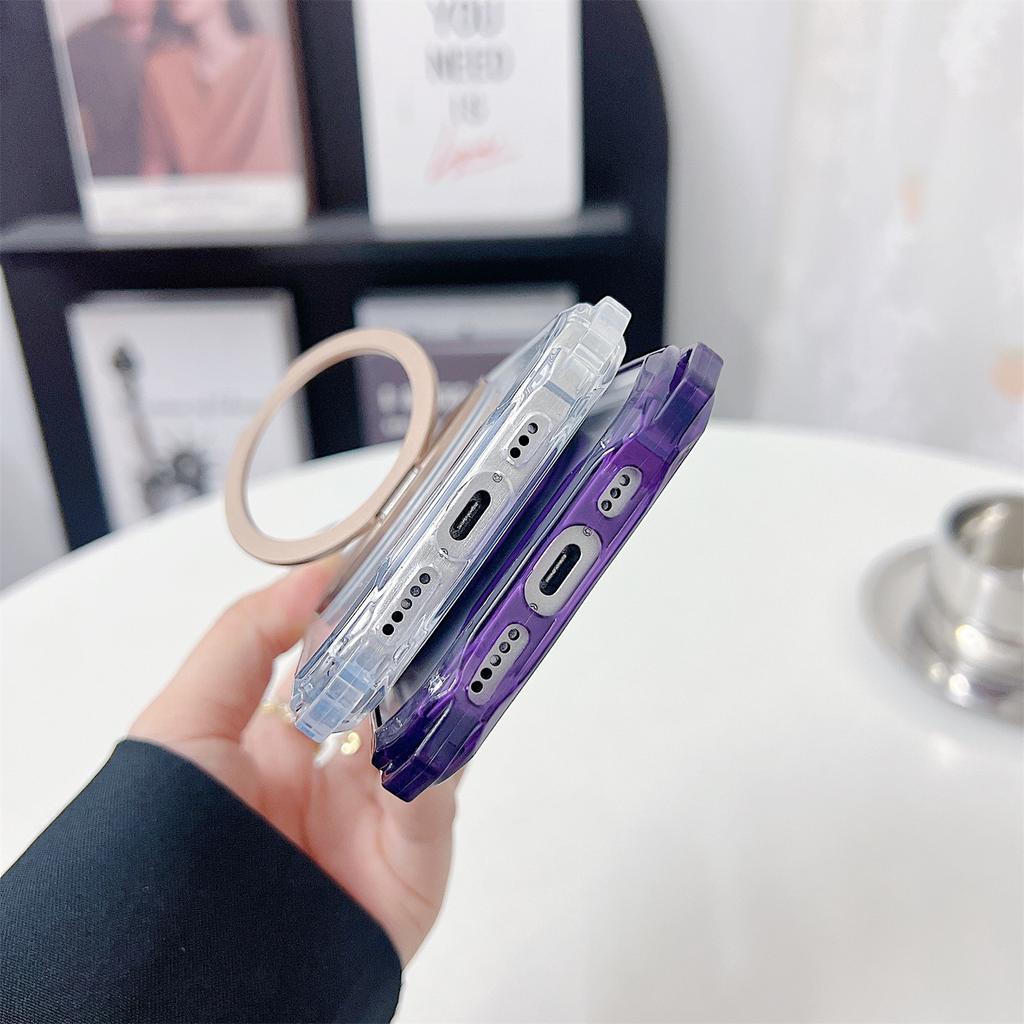 For iPhone 16 Pro Magnetic Case Ring Kickstand TPU+PC Phone Cover with Lanyard