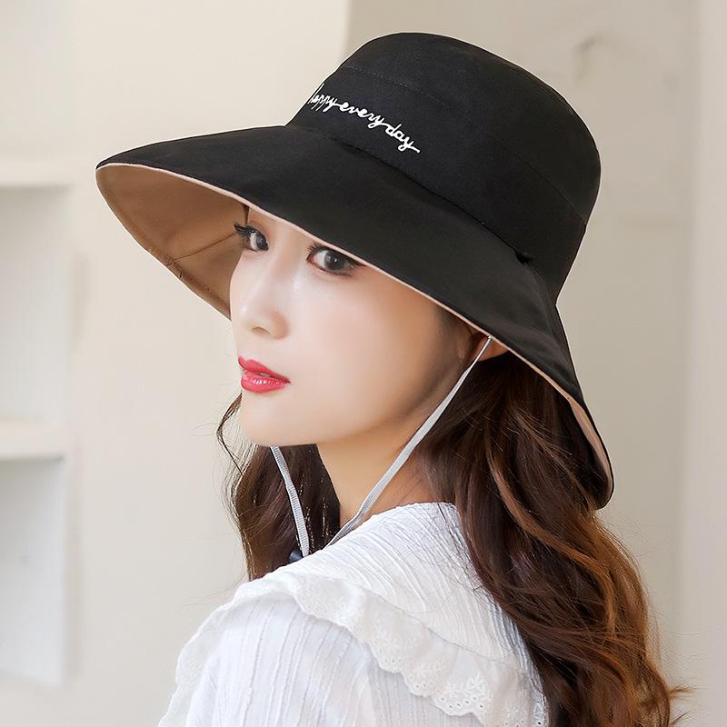 Spring and Summer Double-sided Wide-brimmed Embroidered Beach Hats, Women's Wide-brimmed Hats, Windproof Rope Sunshade Hats