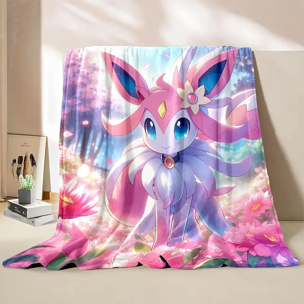 Multiple Sizes Pokemon Cute Sylveon Eevee Flannel Blanket for Home Sofa Office Break Blanket Children Student Kids Luxury Gifts