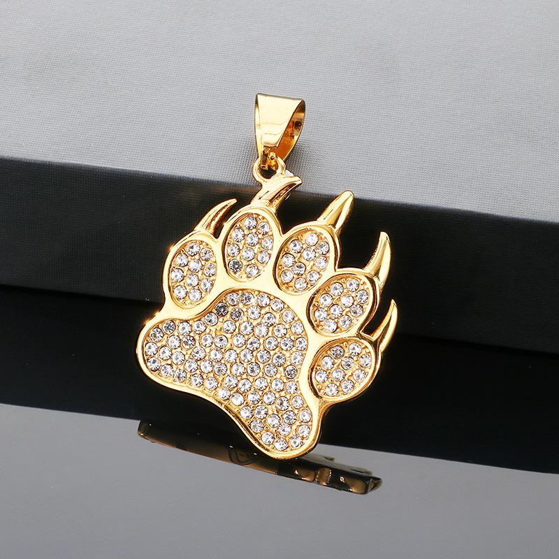 Hip Hop Gold Color Zirconia Dog Paw Pendant Necklace for Men Larger Cross Stainless Steel Jewelry Rock Women's Accessory Gift