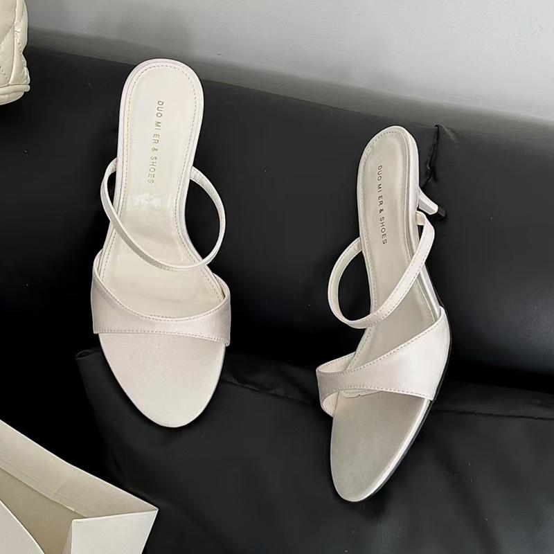 

Fashion SUOJIALUN 2025 Summer New Brand Women Slipper Fashion Narrow Band Shallow Slides Thin Low Heel Outdoor Dress Sandal Pumps 35