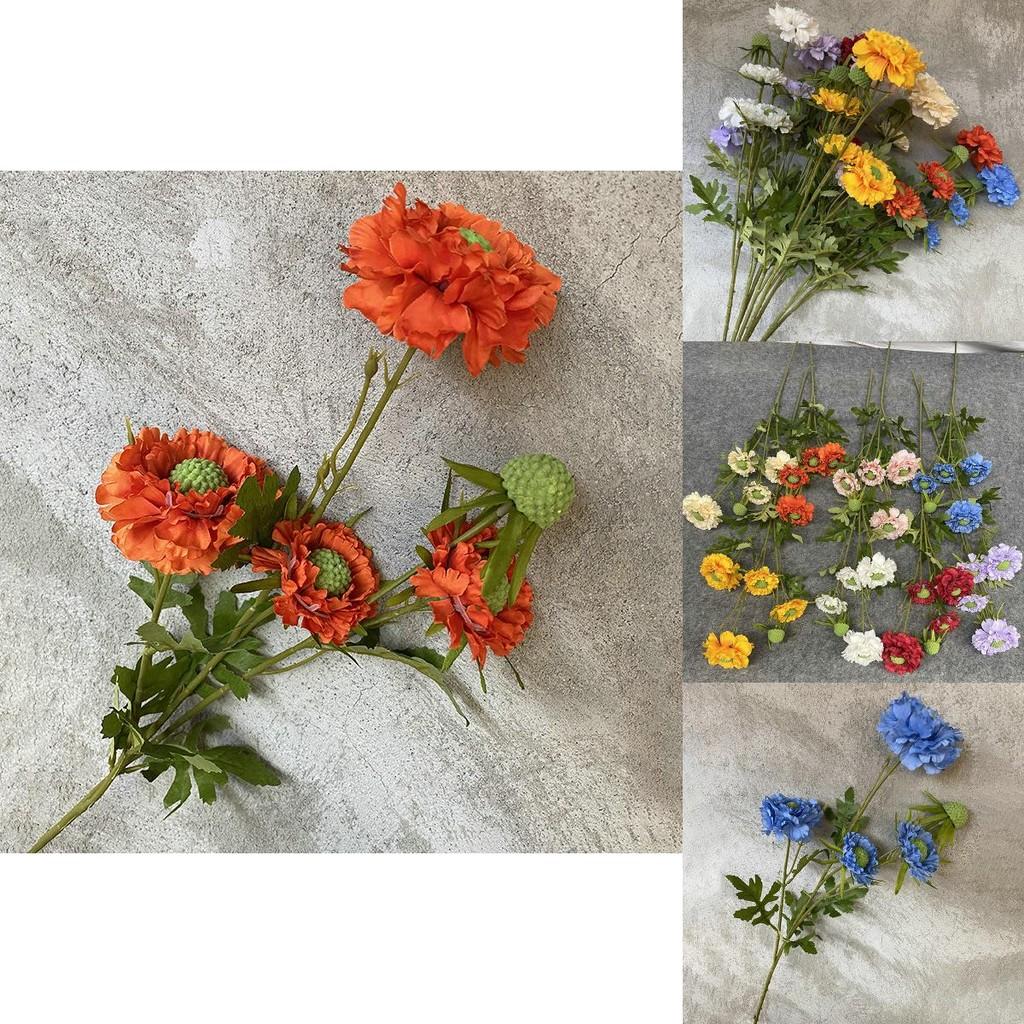 Sweet Scabious Realistic Fake Flower Bouquet For Wedding Scene And Indoor Decor