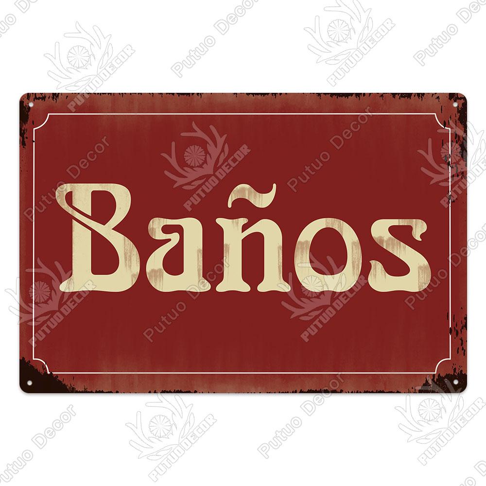Putuo Decor Spanish Sign Vintage Metal Tin Sign Bar Pub Club Hogarena Bano Man Cave Wall Decor Iron Painting Decorative Plate