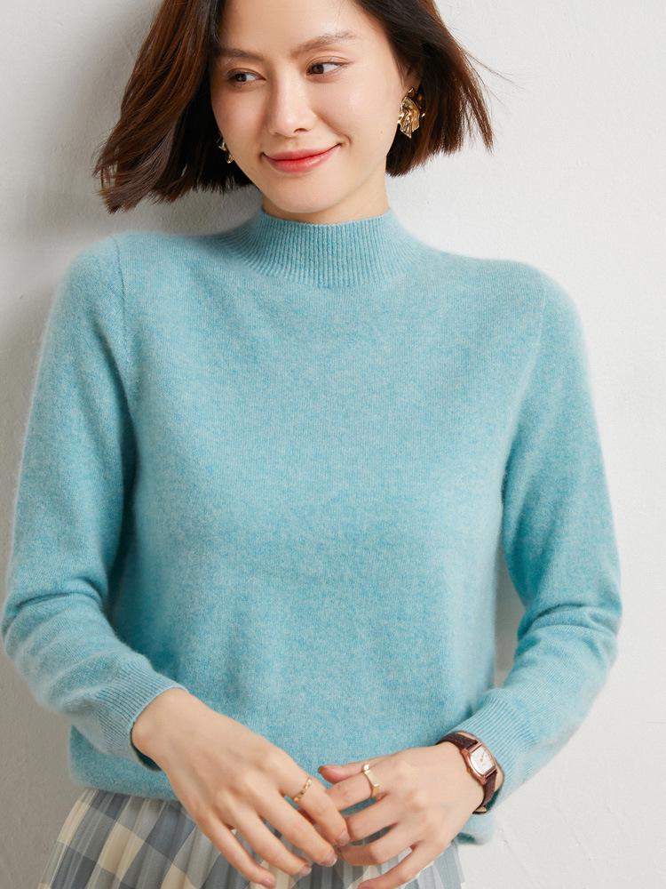 Women's Seamless Wool Sweater: Autumn/Winter Half-High Neck, Loose Fit, Knitted Base Layer