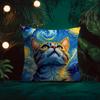 The Starry Night Cat Cushion Cover Natural Linen Pillow Case Double-Sided Print Decorative Sofa Pillowcase Home Decor Gift
