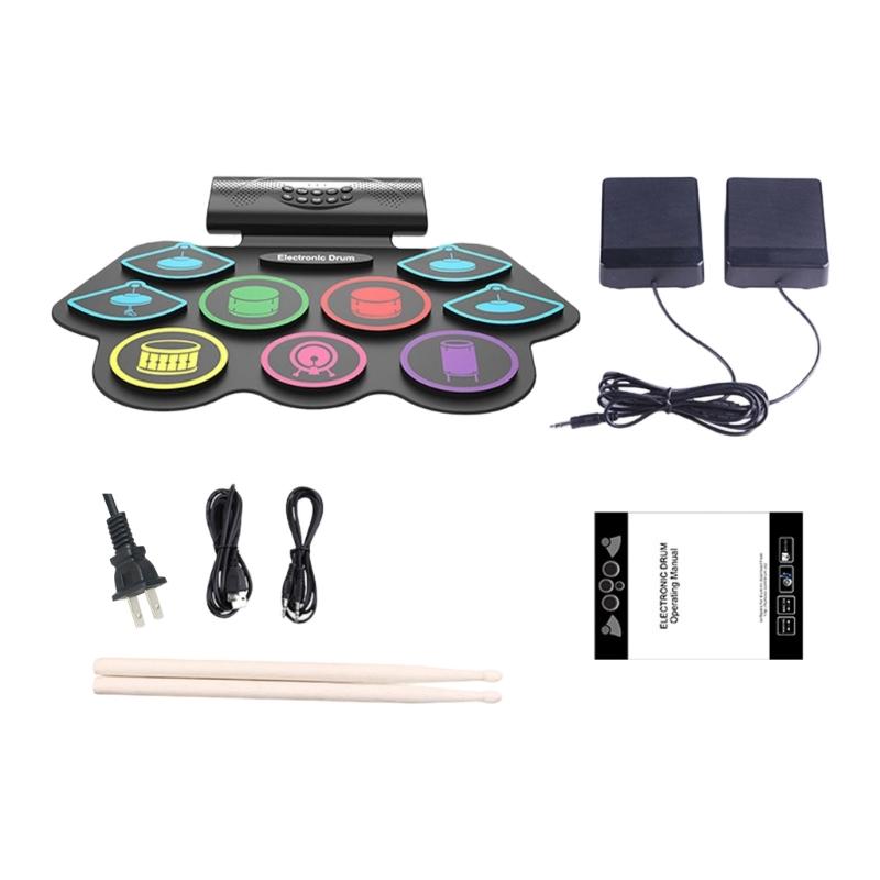 

Rechargeable Hand Fold Electronic Drum Set With 12 Demo Songs 6 Drum Groups 9 Accompaniments And MIDI Output 1