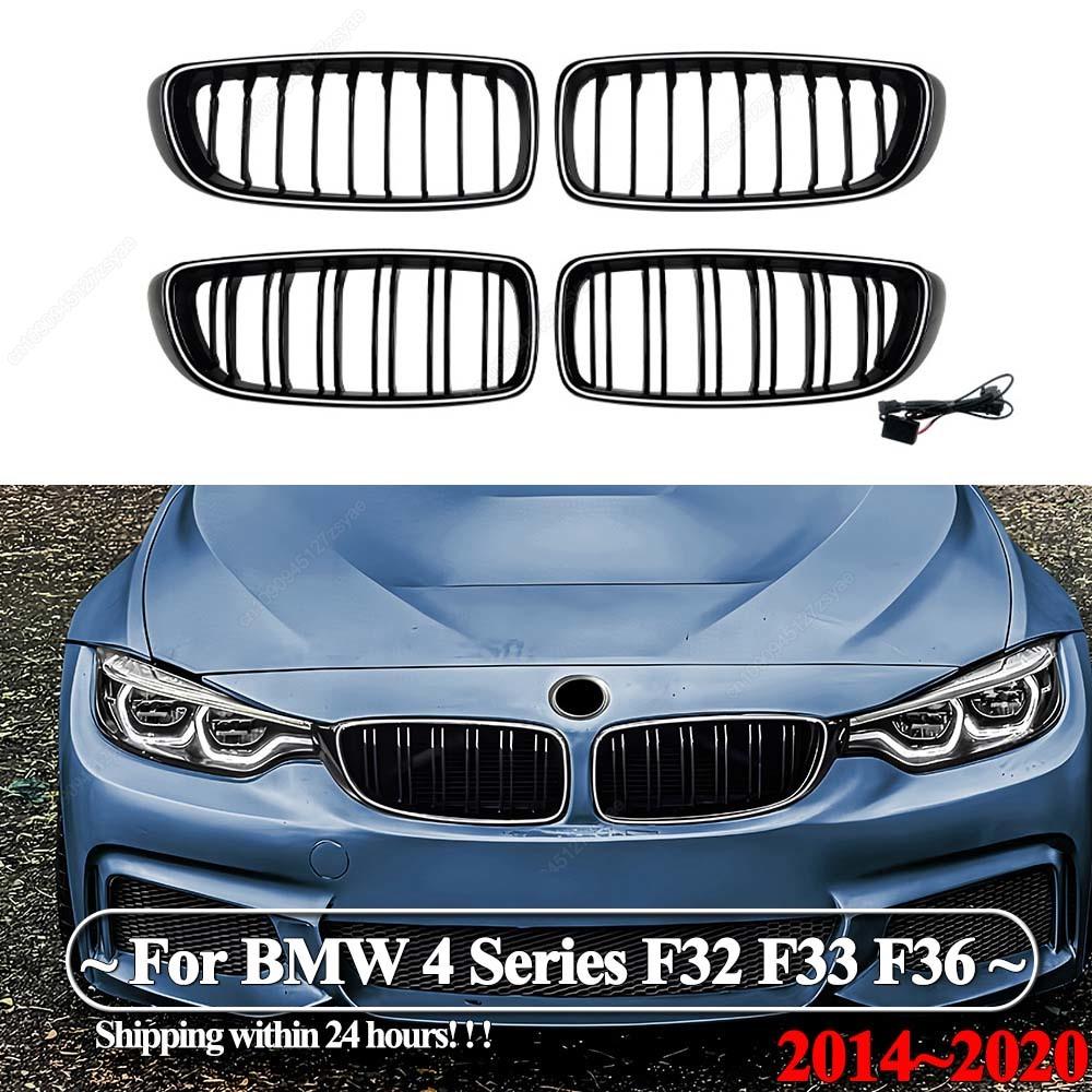 Car Front Bumper Grille LED Light  Racing Grill Single/Double Line Kit For BMW 4 Series F32 F33 F36 2014-2020 Gloss Black Tuning