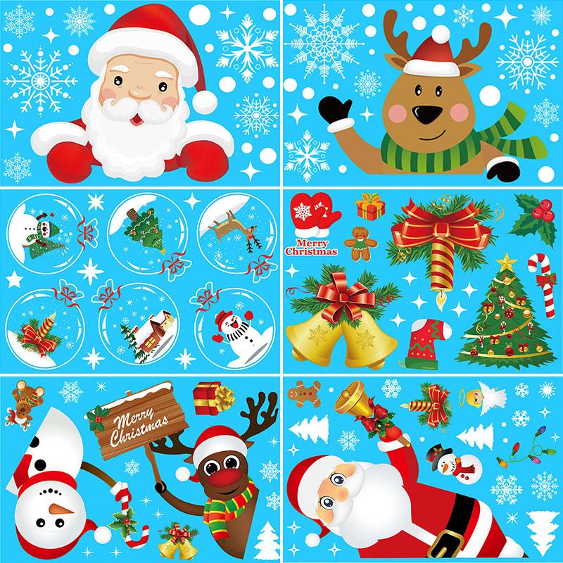 Beautify Static Sticker Home Windows PVC Large Snow Flake Wall Sticker Christmas New Year Party Elk Glass Dress Up Santa