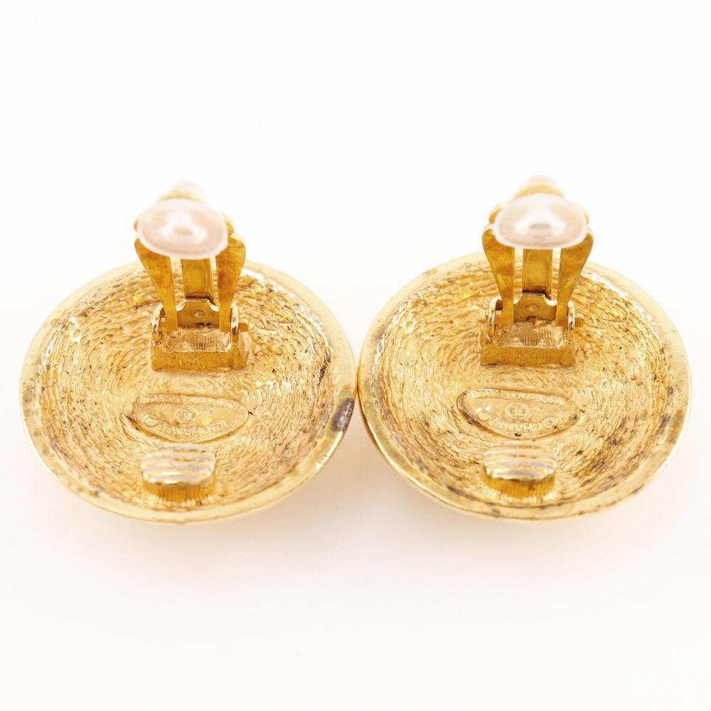 CHANEL COCO Mark Earring Matelasse Plated Gold 28g Women Used