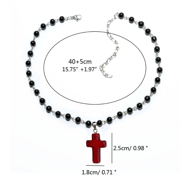 Gothic Crucifix Necklace Retro Choker Religious Clavicle Chain Cross Pendant Jewelry Stylish Pearl Beaded Ornaments