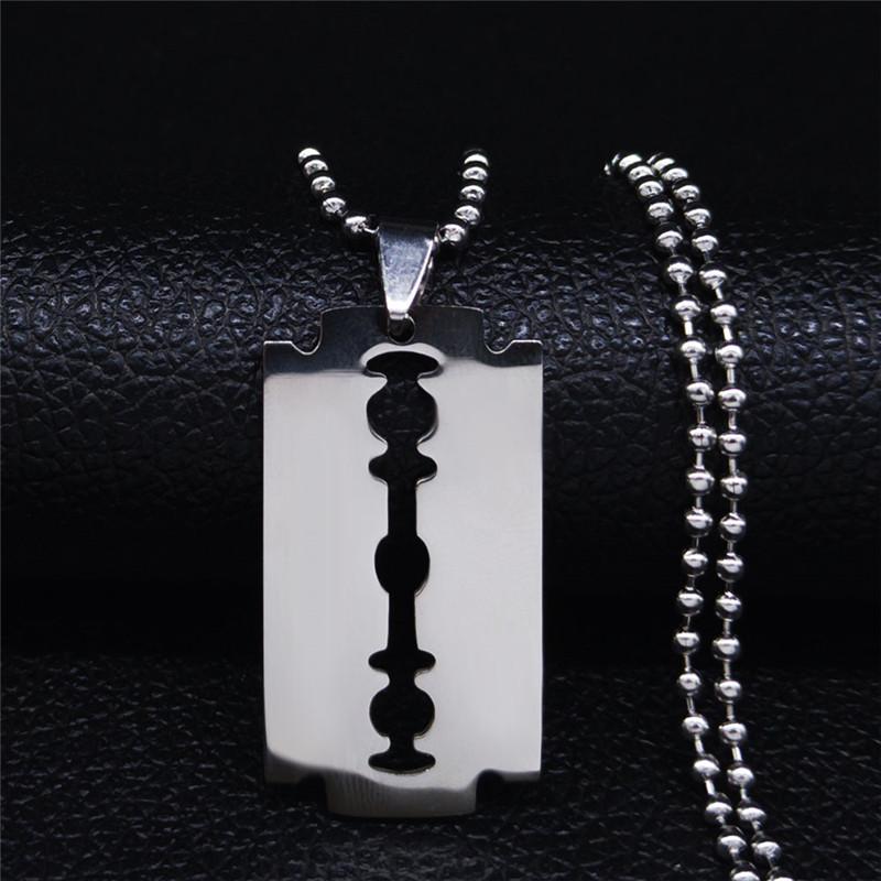 Collana Ciondolo Lama di Rasoio Hiphop Uomo Acciaio Inossidabile Forma Coltello Lama di Rasoio Rasoio Catena Gioielli N443S01