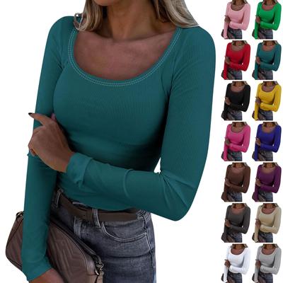 Women's Autumn And Winter Slim Bottom T-shirt Fashion Casual Solid Color U Neck Pullover Long Sleeve Top
