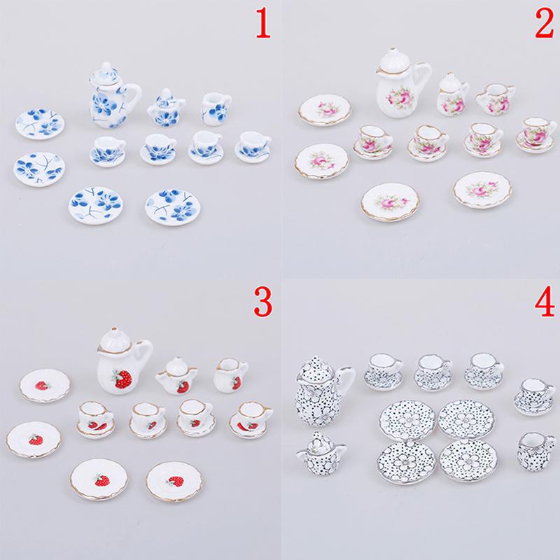 1:12 Dollhouse tableware kitchen miniature 15pcs porcelain tea cup set