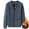 Men's Grey Plus Velvet Cardigan Sweater - Autumn/Winter Warm Knitwear for Middle-aged and Elderly