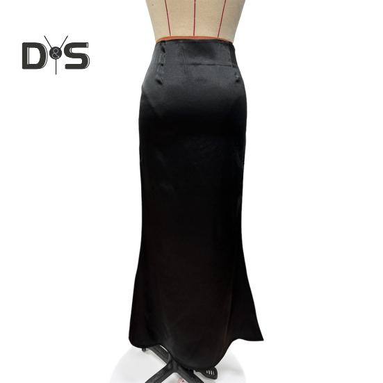Women Fishtail Skirt with Large Hem High Waist Hip Wrapped Imitation Silk Maxi Skirt Solid Color Slimming Satin Skirt