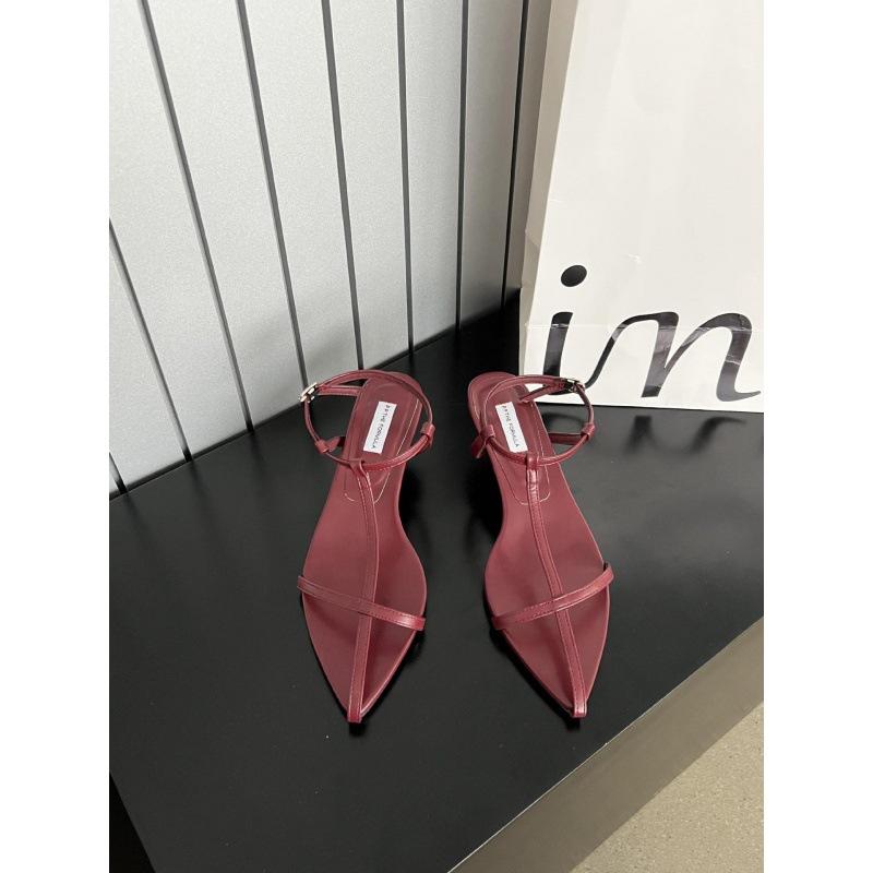 

2025 Spring and Autumn New Versatile Korean Version Pointed Thin Heel Women s Sandals Thin Strap Short Heel Buckle Roman Women 39 красный