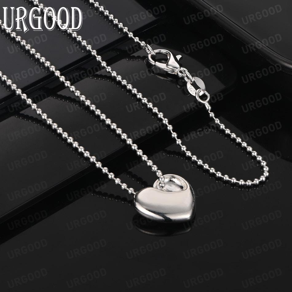 925 Sterling Silver Simple Polished Solid Heart Pendant Necklace - Stylish Evening Jewelry