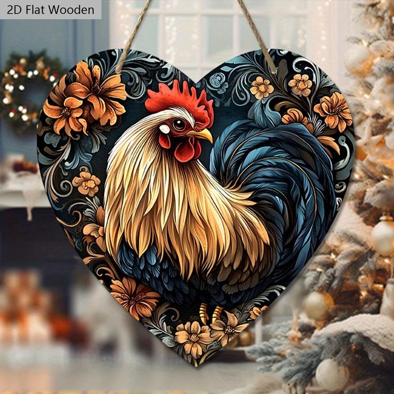 Heart-shaped Wooden Sign with Rooster Pattern, Decorative Plaque & Sign for Front Door Wall Hanging Decor, Ideal Home Hanging Decoration