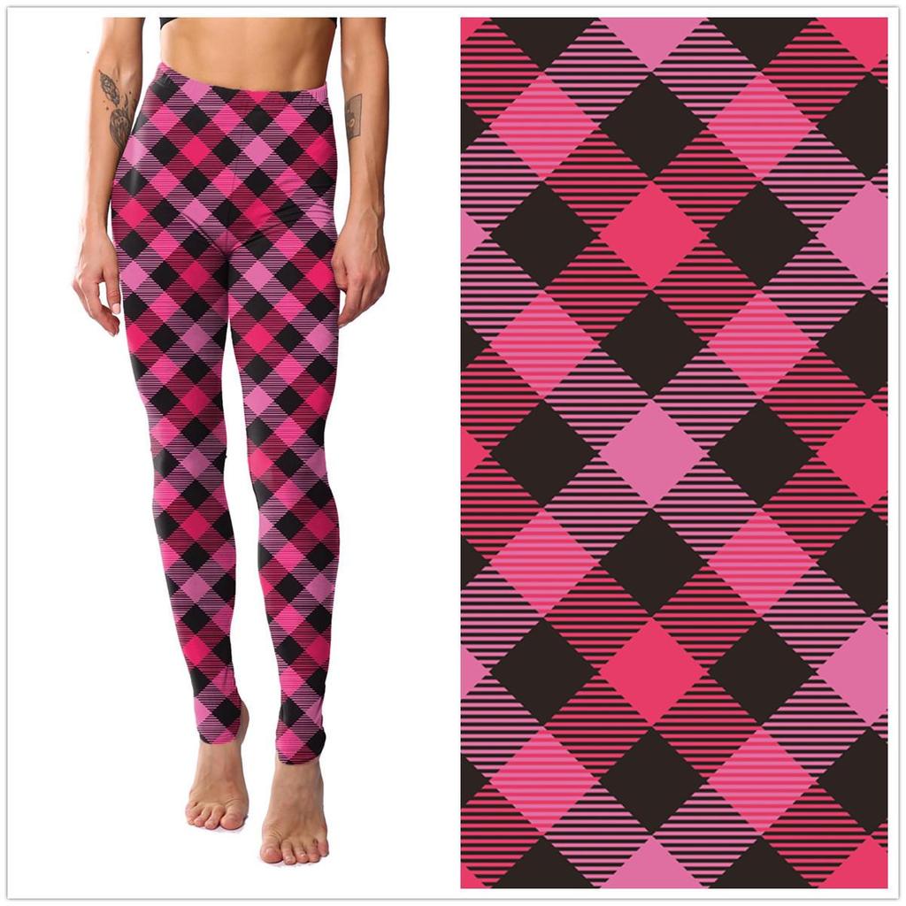 European & American Striped Plaid Print Slimming Nine-Point Plus Size Leggings
