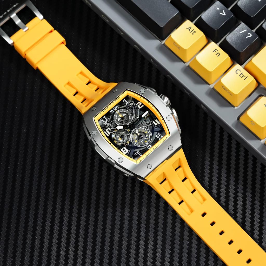 TSAR BOMBA Men's Watch 50M Water-Resistant Minimalist Tonneau Dial Sapphire Crystal Silicone Strap Japanese Movement