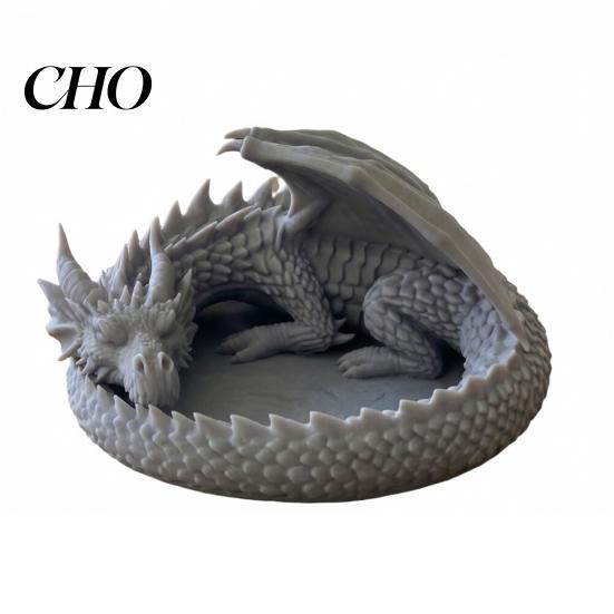 Sideboard Decorative Tray 3D Printed Fantasy Dragon Jewelry Tray, Gothic Winged Desktop Organizer, Key Mythical Figurine Bowl for Bedside Nightstand, серый