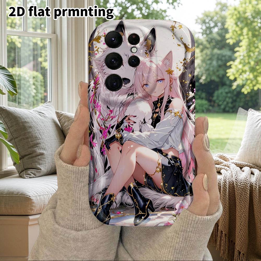 Phone Case: 2D Flat Samsung Galaxy A34 A35 M05 M06 S20 S22 S21 FE Plus 5G Protective Case, Couple Design, Fox Girl and White Wolf, Christmas and Hallo