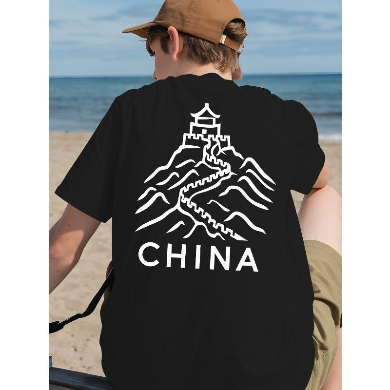European Size China Men'S T-Shirt. T-Shirt with Back Print for Basketball Training. Crewneck Short-Sleeved Shirt Ideal for Street Outfits.