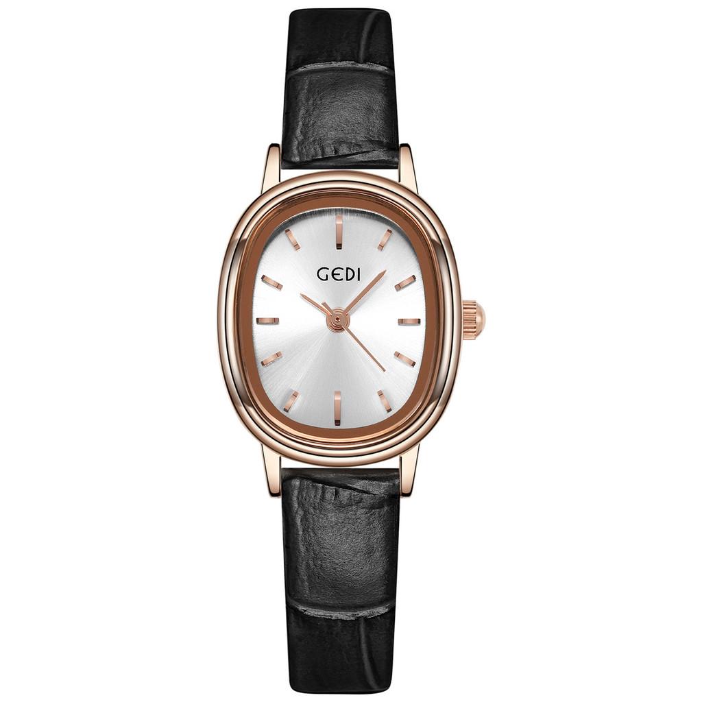 

Vintage Minimalist Elliptical Quartz Watch For Women With Leather Strap Design