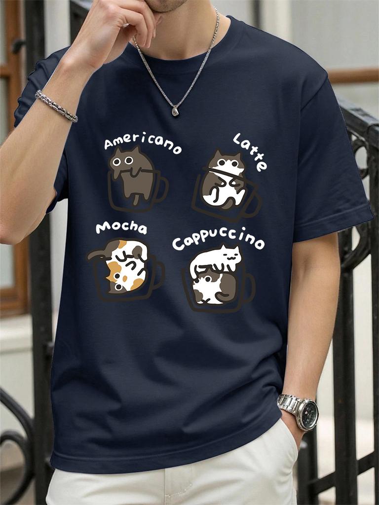 Cat Coffee Art Letter Printing TShirts Womens Cotton Summer Tops Soft Loose ONeck Short Sleeve T Shirts Casual Womans Clothes