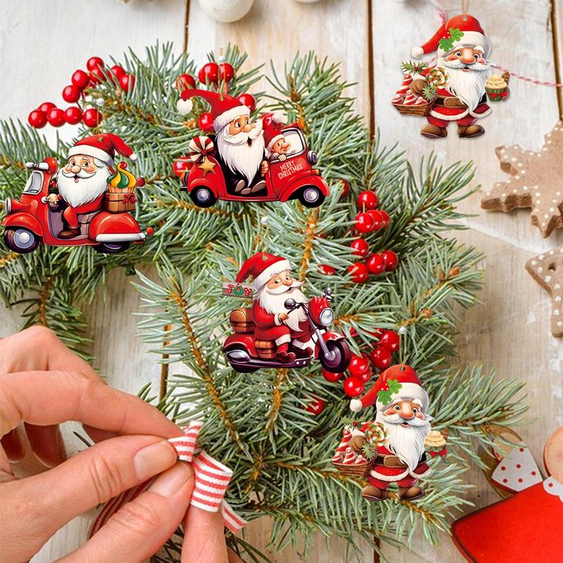 Christmas Tree Decor Santa Snowman Printed Tree Decor Pendant 18x Wooden Ornaments Holiday Party Decoration Christmas
