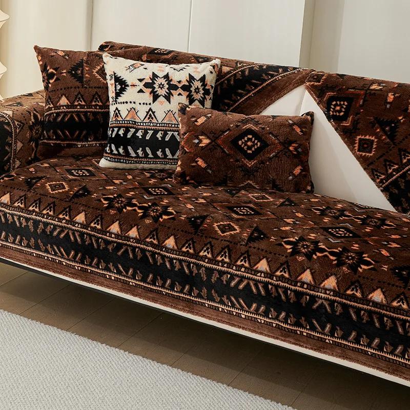 

Плюшевая подушка для дивана, утолщенный теплый коврик для дивана, полотенце, противоскользящее покрытие для дивана, для домашних животных, детей, роскошное мягкое одеяло для дивана для гостиной, домашнего декора 70X70