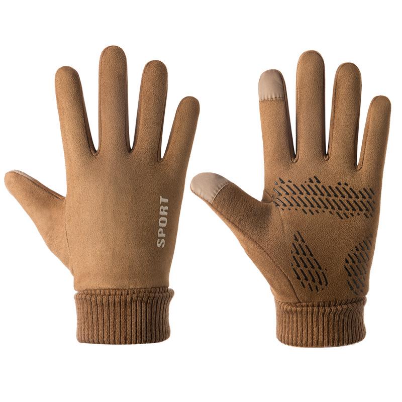 Men s Touchscreen Suede Cycling Gloves - Windproof, Two-Finger, Warm Velvet Lining
