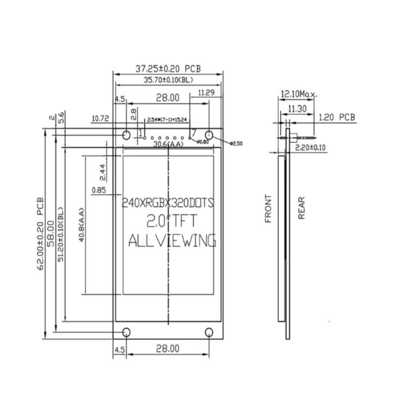 1Pc LCD Screen Module 2.0 Inch TFT LCD Module IPS Module ST7789 Full-color 240320 Square Screen