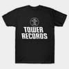 Men Black Print T-shirt Retro Tower Records – Vintage Music Lover Tee No-Cut Transfer Paper Print Cotton Tshirt