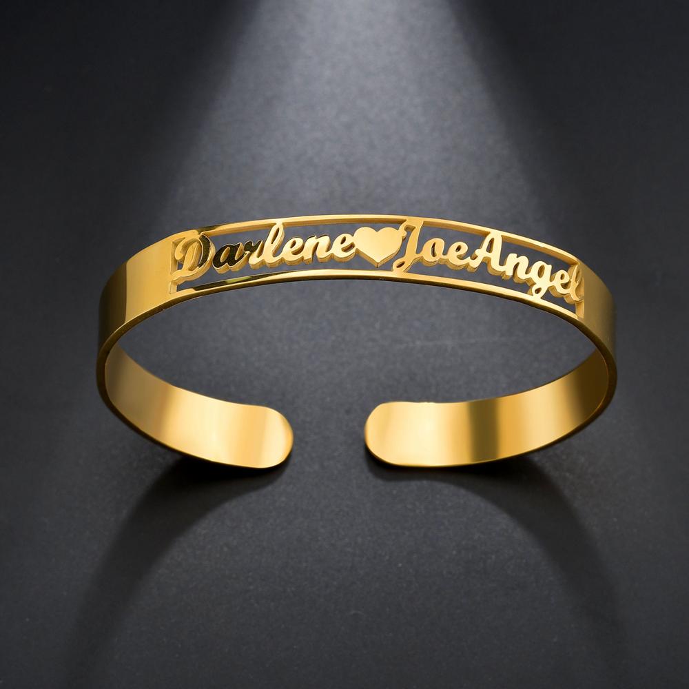Atoztide Customized Name Bracelet Personalized Stainless Steel for Women Men Zircon Letter Custom Bangles Chrismas Jewelry Gift