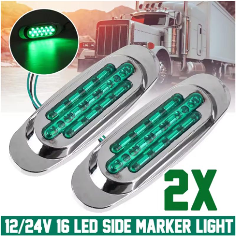 2pcs Truck 16Led Side Marker Tail Lights Amber 12V 24V Waterproof Led Marker Lamp Trailer Light Rear Side Lamps