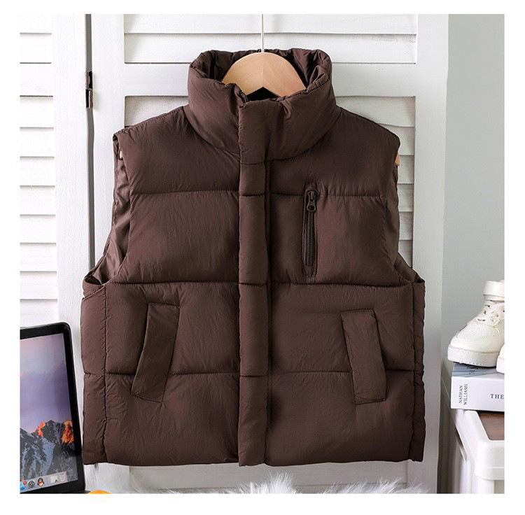 Children's Zippered Down Cotton Stand-up Collar Vests for Autumn and Winter, Solid-colored Vests for Boys and Girls